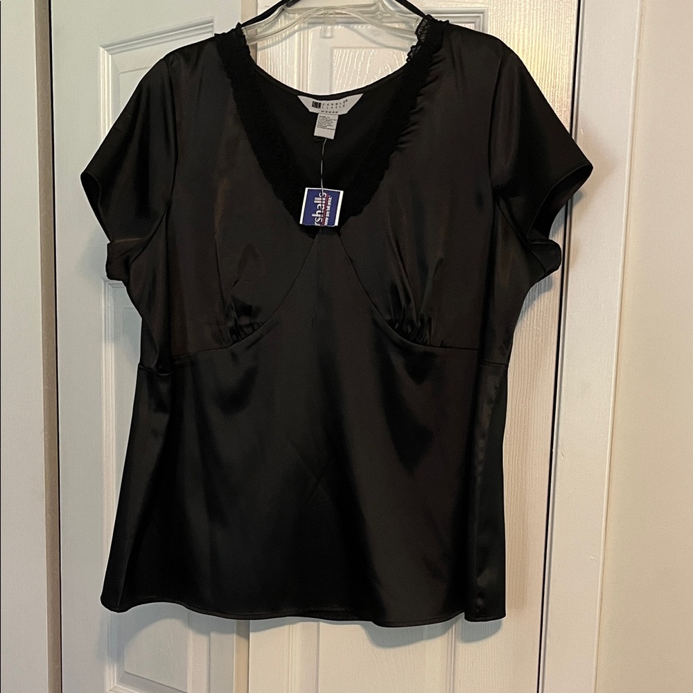 Carol Little black satin camisole size 1X NWT